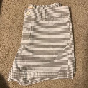 Gray and white pinstriped khaki shorts